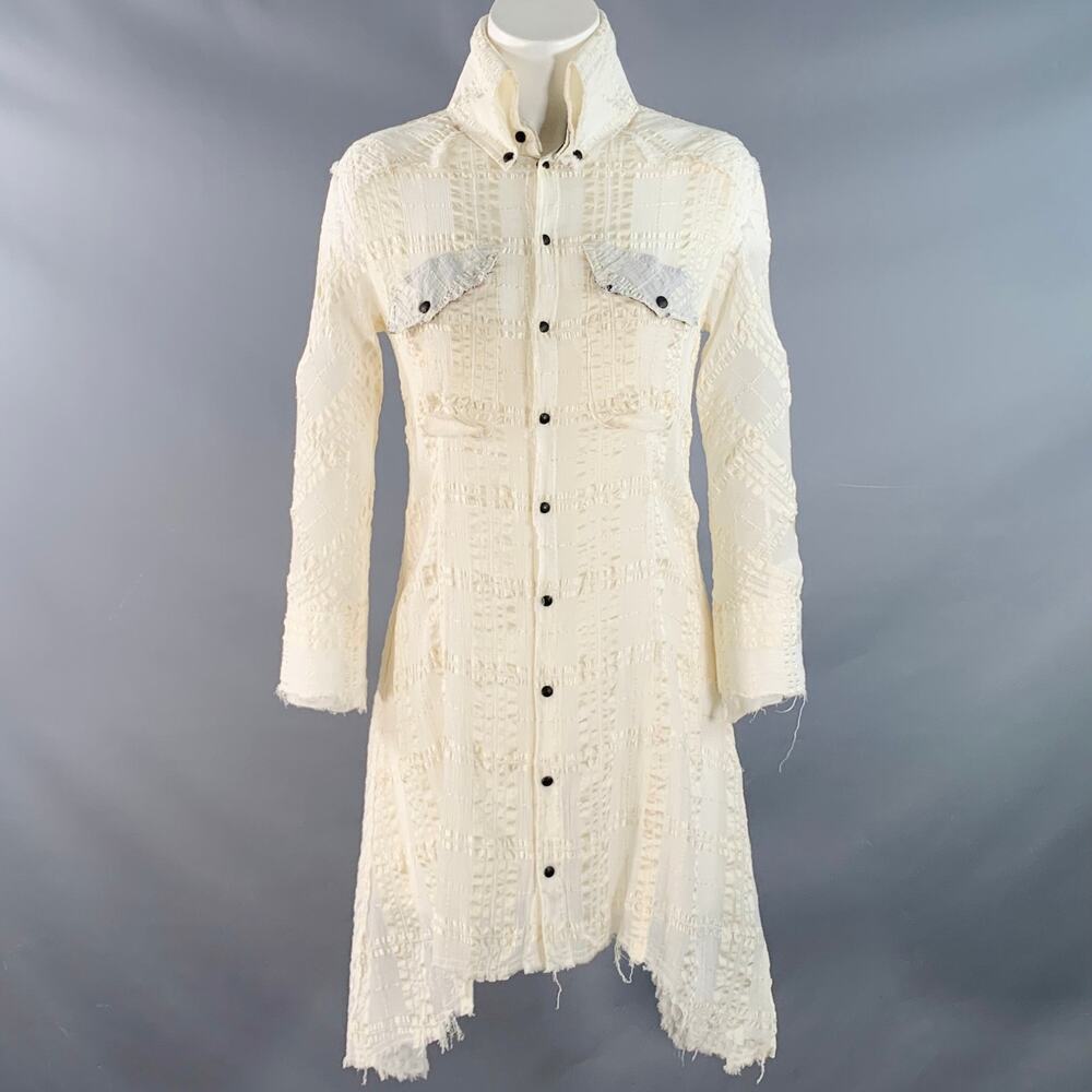 L.G.B Size S Cream Black Polyester Blend Distressed Mini Shirt Dress